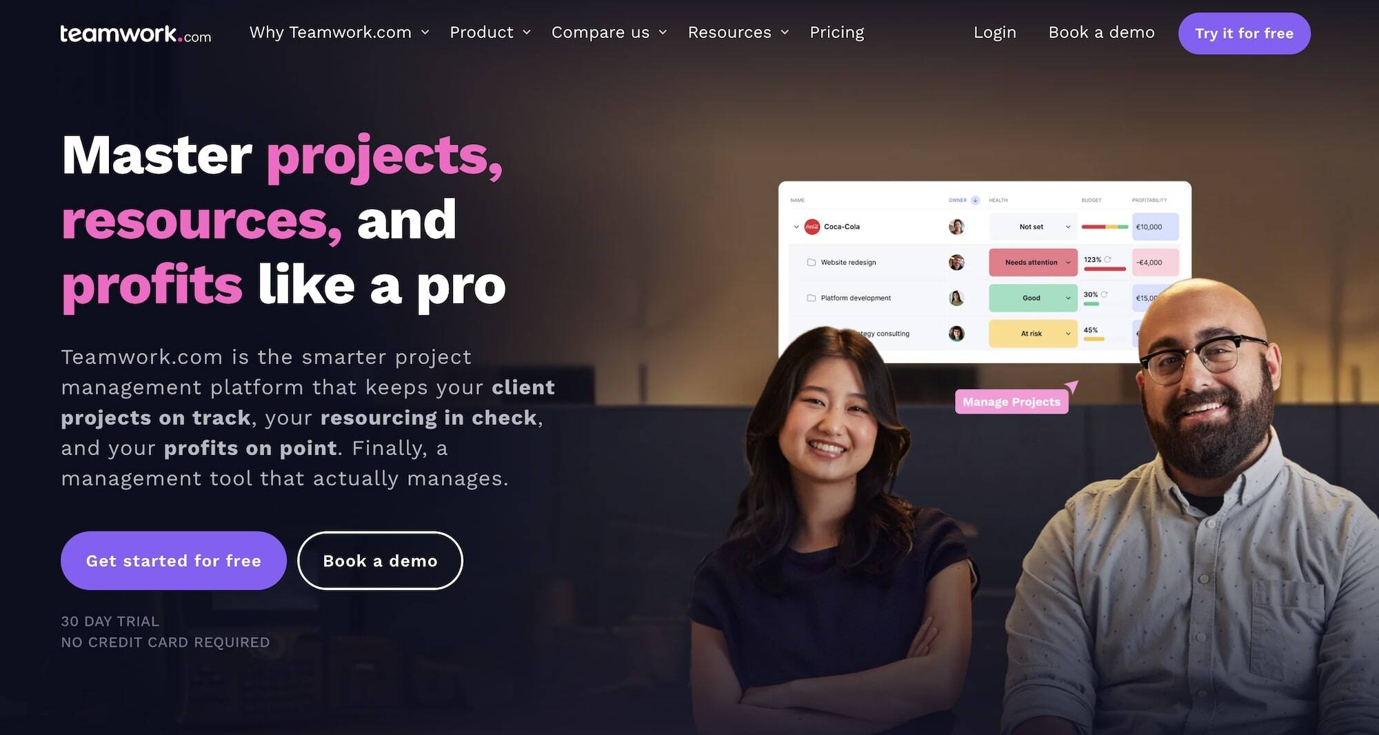 Teamwork homepage: Master projects, resources, and profits like a pro